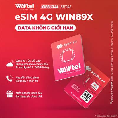 [NHẬN ESIM NHANH 30P] ESIM 4G WINTEL WIN89X Data Tốc Độ Cao Không Giới Hạn. Dùng Sóng VinaPhone Toàn Quốc. Chỉ 89K/Tháng