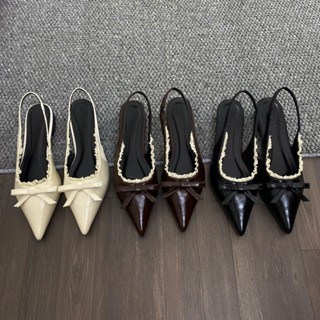  Giày Bệt Nữ Mũi Nhọn Viền Ren Phối Nơ Xinh Tiểu Thư  G85  