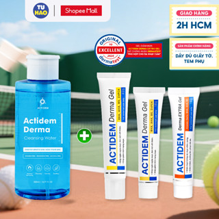 Combo Gel giảm mụn, mờ thâm Actidem Derma/Extra Gel 18/40g + Nước tẩy trang không cay mắt Actidem Derma Cleansing Water