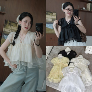  Áo babydoll voan tầng tay vát dây cổ 3 lớp Nữ the.sweaterweather TSW 