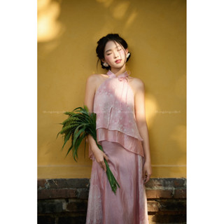  Yếm Miên - Lengdeng.Collect | Set bộ áo yếm phối chân váy tơ hoa Lèng Dèng 