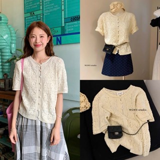 METWO. - Áo cardigan len móc mongtoghi dệt lưới đan cúc bọc WG.WE cộc tay QC cổ tròn ulzzang tiểu thư Hàn Quốc #6088