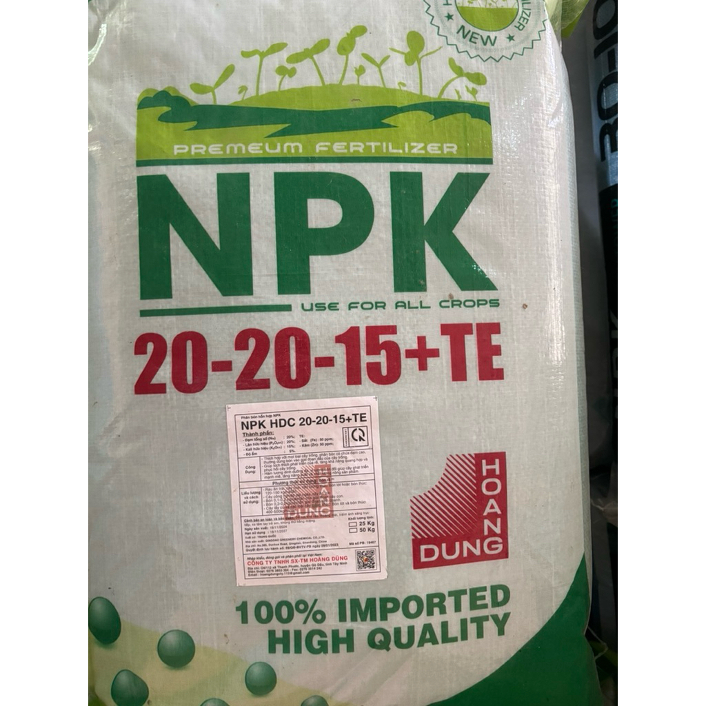 NPK 20-20-15 Bao 25KG: Tháp cao có thể ngâm tưới, tan nhanh chóng, mập đọt, lớn trái