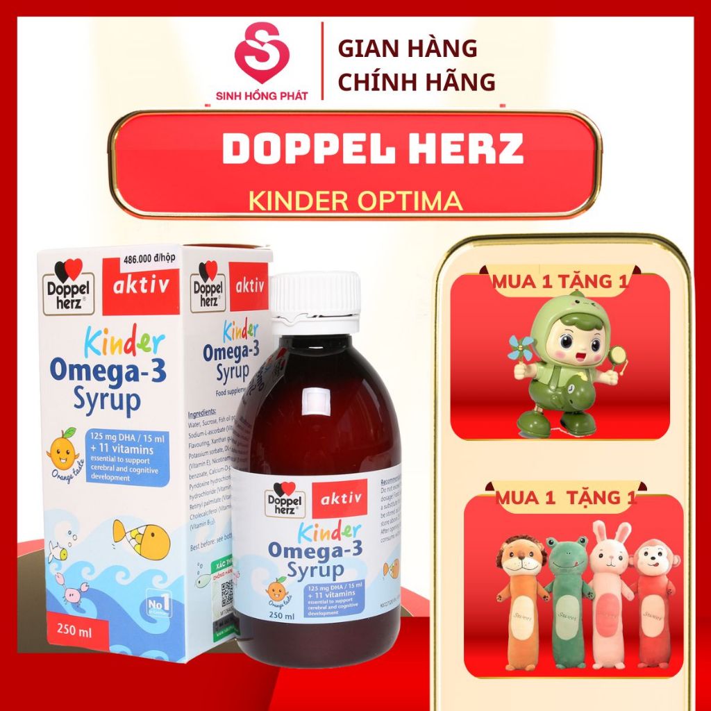 Siro Doppelherz Aktiv Kinder Omega-3 Syrup - Bổ sung DHA cho bé giúp Bổ Não, Tăng Thị Lực, Miễn Dịch