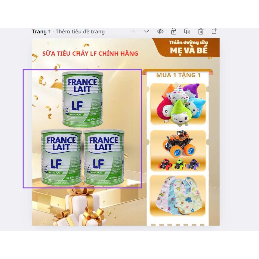 Sữa France Lait LF 400g dành cho trẻ tiêu chảy, không dung nạp Lactose