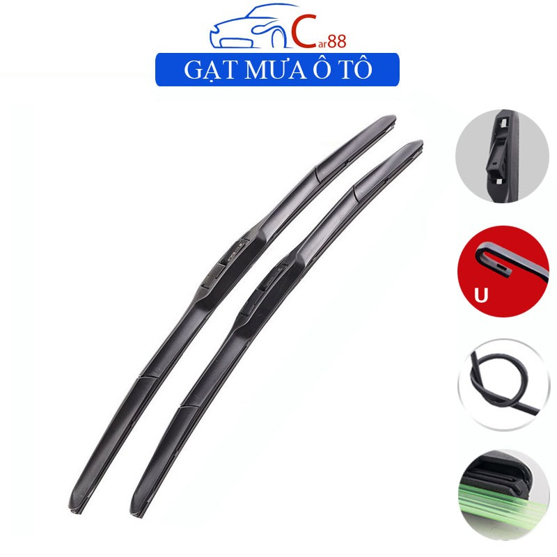 (25) Gạt Mưa Ô Tô 3 Khúc Thân Cứng Lưỡi Silicone Ngàm U Cao Cấp ( Giá 1 Cái )