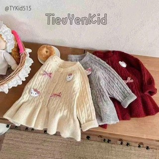  Quần áo bé gái Áo khoác len bé gái QCCC 2 màu đính mèo bông 10-25kg AK515 Tiểu Yến KID 