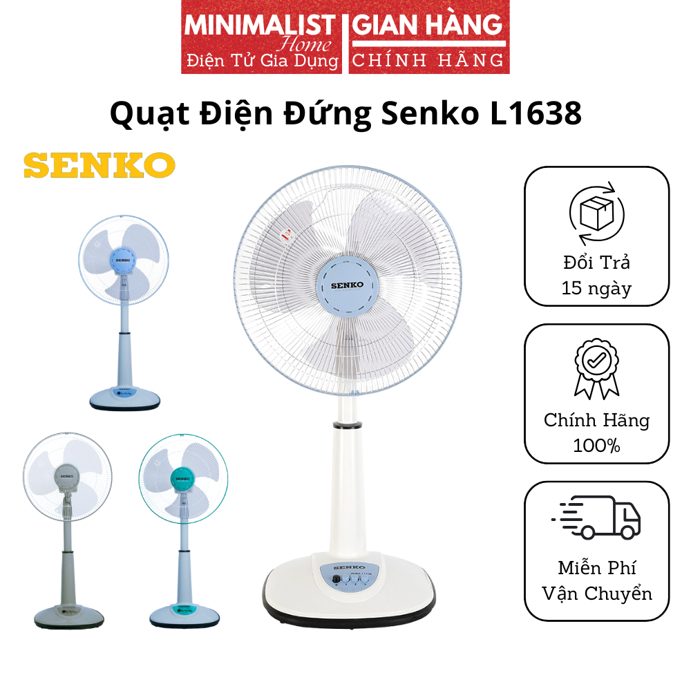 Quạt Lửng Senko L1638, Lõi Đồng 100%, Sải Cánh 39cm , 3 Tốc Độ Gió Êm Ái Cực Mát Không Tiếng Ồn, Tiết Kiệm Điện