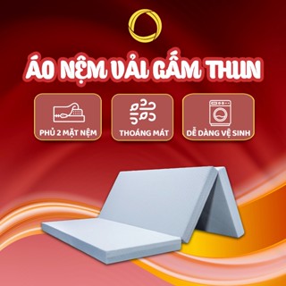 Áo Bọc Nệm Gấp 3 Vải Gấm Thun Mềm Mịn Nhập Khẩu 2 Mặt Có Khóa Kéo - Á Châu
