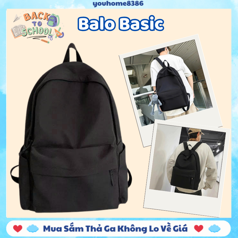 Balo Đi Học Nam Nữ Học Sinh Cấp 2 Cấp 3 Cặp Đi Học Basic Đơn Giản Kiểu Hàn Quốc Có Thể Đựng Laptop #