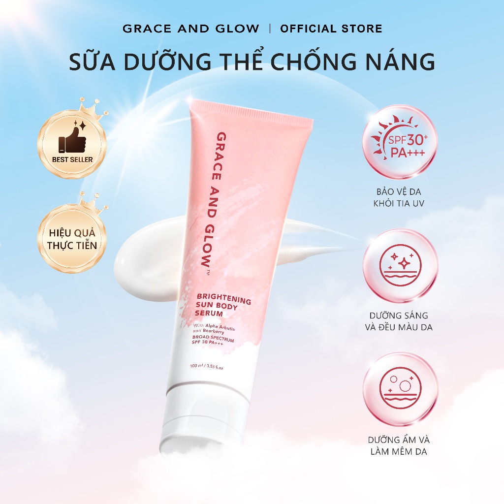 Sữa dưỡng thể kem chống nắng body SPF 30+ PA+++ Grace and Glow làm trắng da Black Opium Sun Body Serum 100ml nâng tone | BigBuy360 - bigbuy360.vn