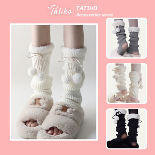  Tất Vớ Ống Chân Unisex Vớ Ống Len Dệt Kim Phối Lông Cừu Ấm Áp Phong Cách Lolita Dễ Thương - Tatiho - Mã TV047 