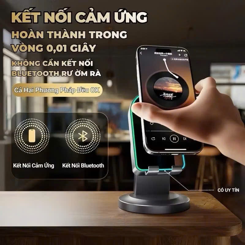 Loa K8 cảm ứng không dây (3in1) Giá đỡ điện thoại + Loa bluetooth + Gương Trang điểm