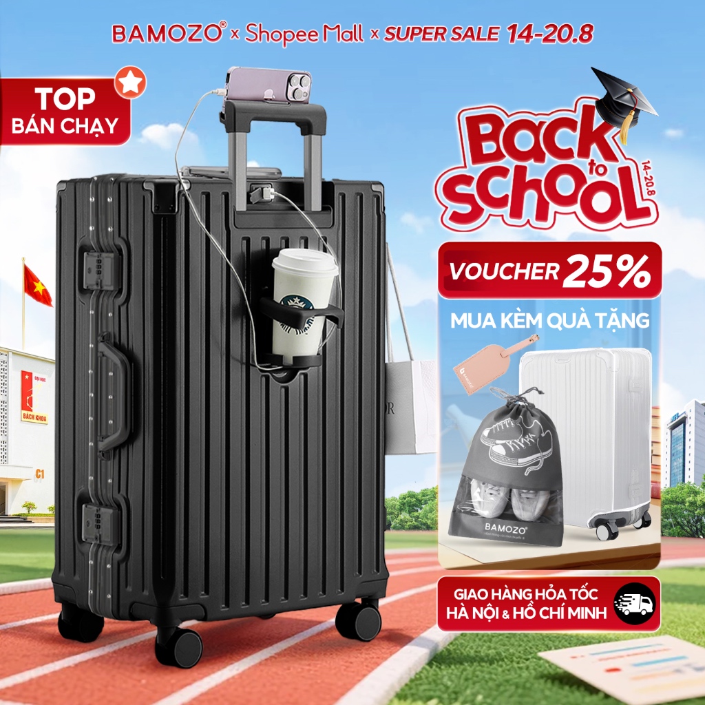 Vali Bamozo Khung Nhôm Size 20/24/28 Cao Cấp Bo 4 Góc Kim Loại Chống Va Đập_9066
