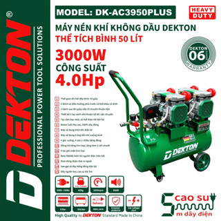Máy Nén Khí 4HP/50L Dekton Khong Dầu / DK-AC3950PLUS / 42 Giây Đầy Bình/50L