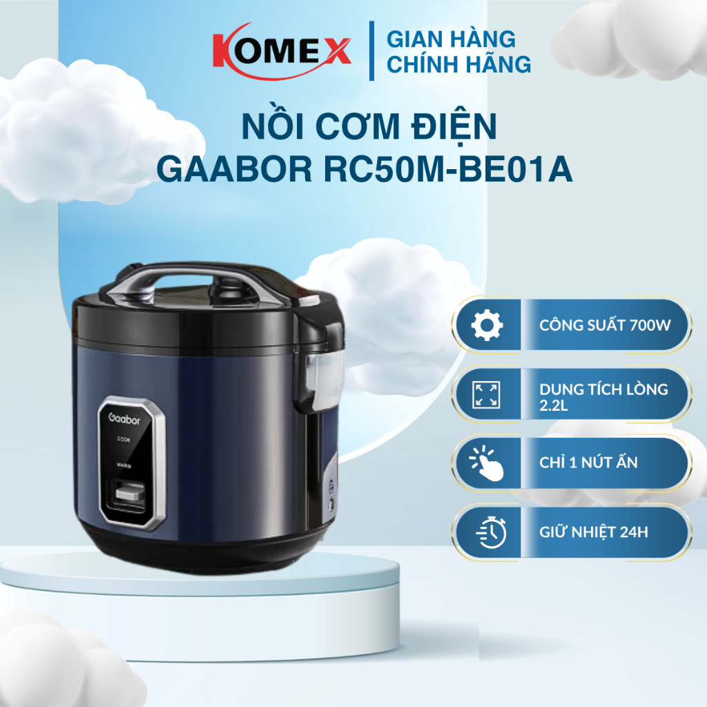 Nồi Cơm Điện Gaabor RC50M-BE01A  5L Lòng Nồi 2.2L Công Suất 700W Giữ Nhiệt 24h Nấu Đa Năng
