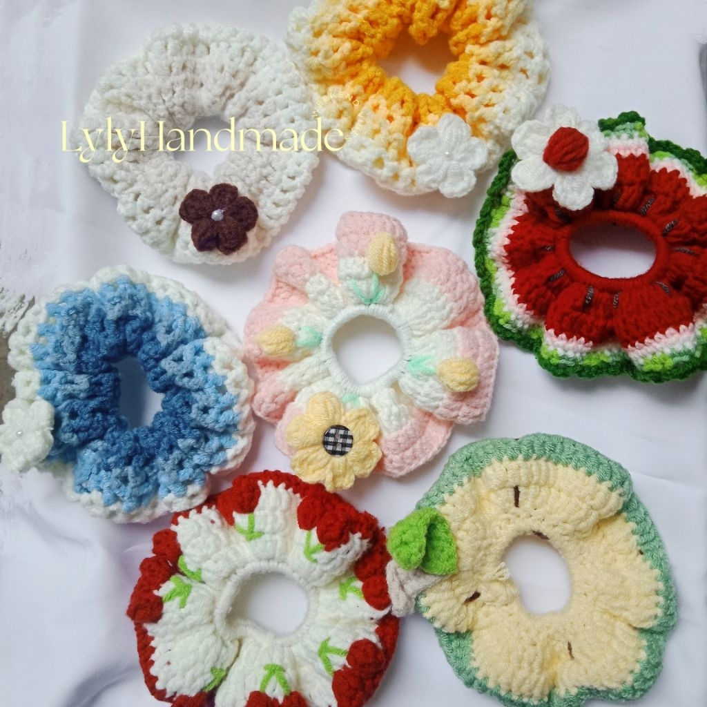 [14 mẫu] Scrunchies len handmade nhiều mẫu.