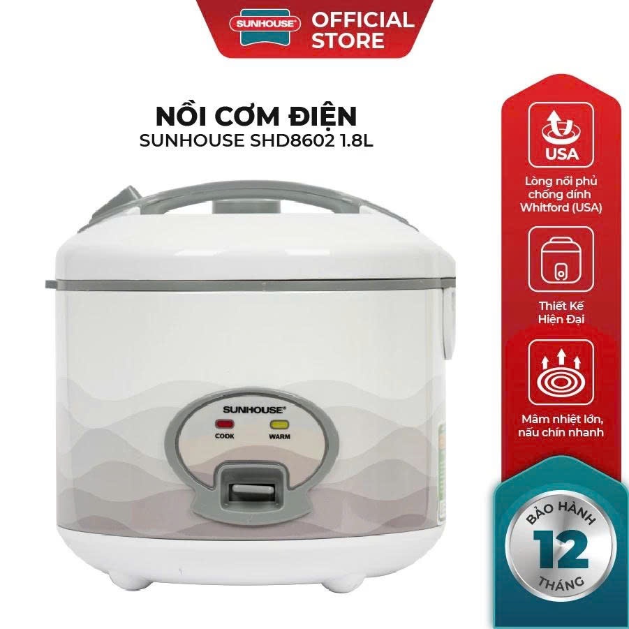 Nồi Cơm Điện 1.8L Sunhouse SHD8602 - Công Suất 700W - Bảo Hành 12 Tháng