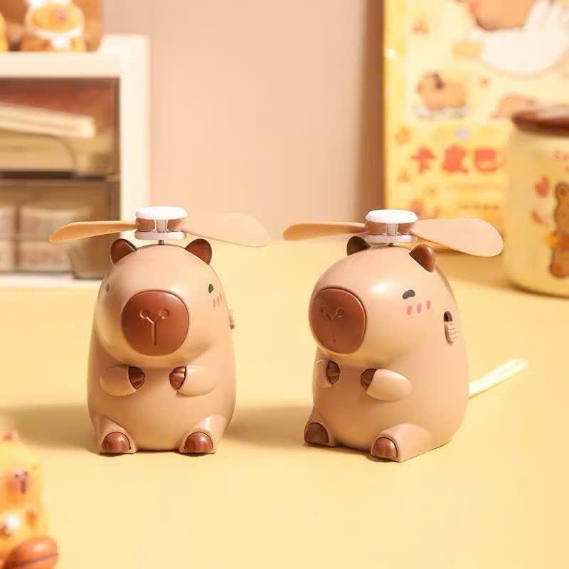 Quạt Cầm Tay Capybara USB sạc điện kèm dây đeo, Quạt Chuột Lang Nhỏ Gọn Dễ hương