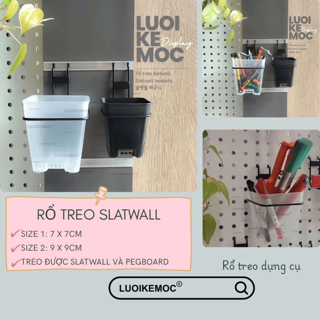 Rổ Treo Slatwall  - Rổ treo Chậu Cây, Rổ Treo Dụng Cụ, Máy Móc...- Kích thước: 9*9cm
