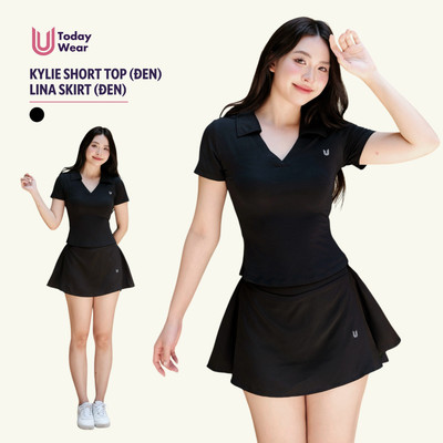 Set bộ đồ thể thao nữ áo Kylie Short Top đen mix chân váy Lina Skirt đen Today U Wear năng động tôn dáng chơi thể thao