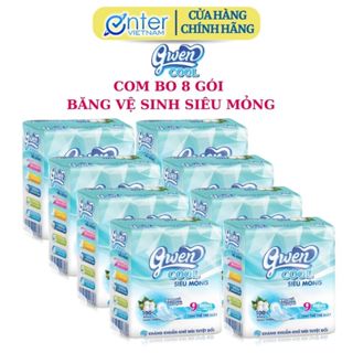 (Hàng Chính Hãng) Combo 8 Gói Băng vệ sinh Gwen Cool  9 Miếng Mặt Vải Nhung Êm Mềm Bạc Hà Mát Lạnh