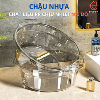 Thau, Chậu trong suốt BICOON chất liệu nhựa PP cao cấp an toàn chịu nhiệt 100 độ, chống trơn trượt