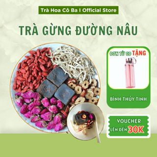 Trà thảo mộc đường nâu, Trà Gừng Đường Nâu Hộp 30 gói Trà Hoa Cô Ba giảm đau bụng kinh, bổ máu giữ ấm cơ thể