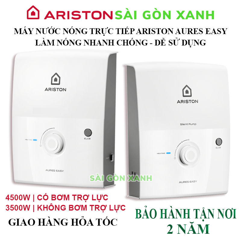 Máy nước nóng trực tiếp Ariston Aures Easy 4500W (có bơm trợ lực) / Easy 3500W (không bơm trợ lực)