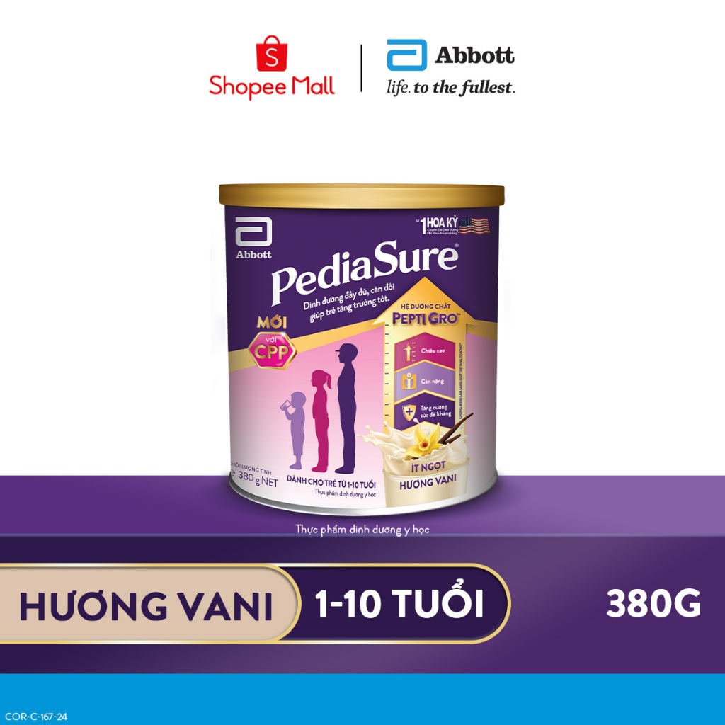 1 lon PediaSure 1-10 tuổi dạng bột hương Vani 380g