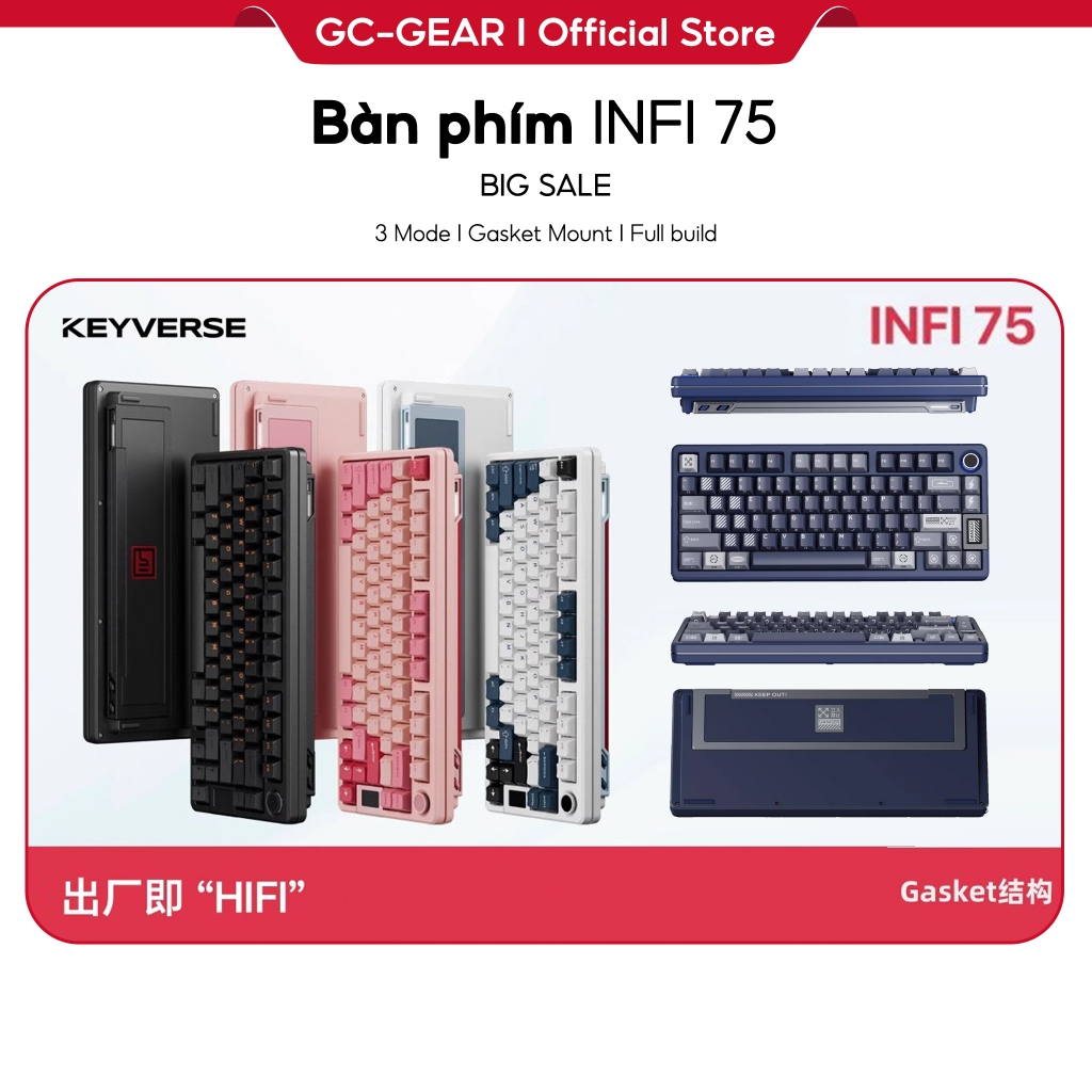 Bàn phím INFI 75 - Bàn phím cơ Infiverse Infi75 Mạch Xuôi 3 Modes | Màn Hình LCD I Núm xoay
