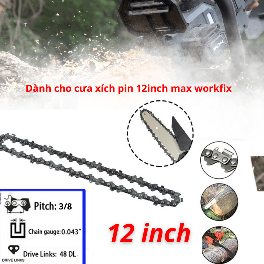 Dây xích máy cưa 8inch, 12 inch, sợi xích máy cưa pin