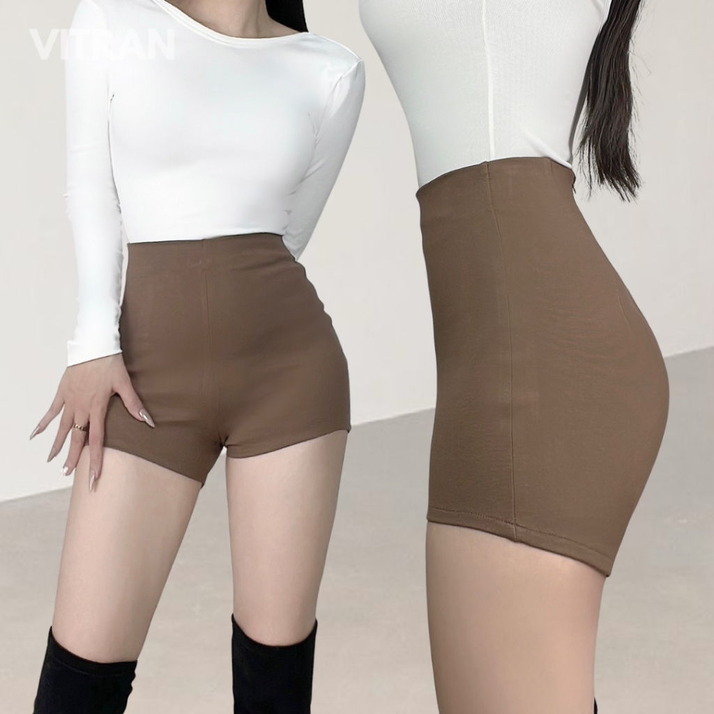 VITRAN BOUTIQUE Quần Short Idol Dance Bảo Hộ Kpop Nữ Nâu Thun Cotton Xịn Cạp Cao Black Pink Co Giãn Basic Cơ Bản Trơn
