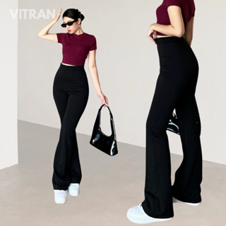 VITRAN BOUTIQUE Quần Ống Loe Dài Lưng Cạp Cao Thun Umi Co Dãn Hack Dáng Che Bụng Basic Đơn Giản Trơn Minimal 108cm (OL)