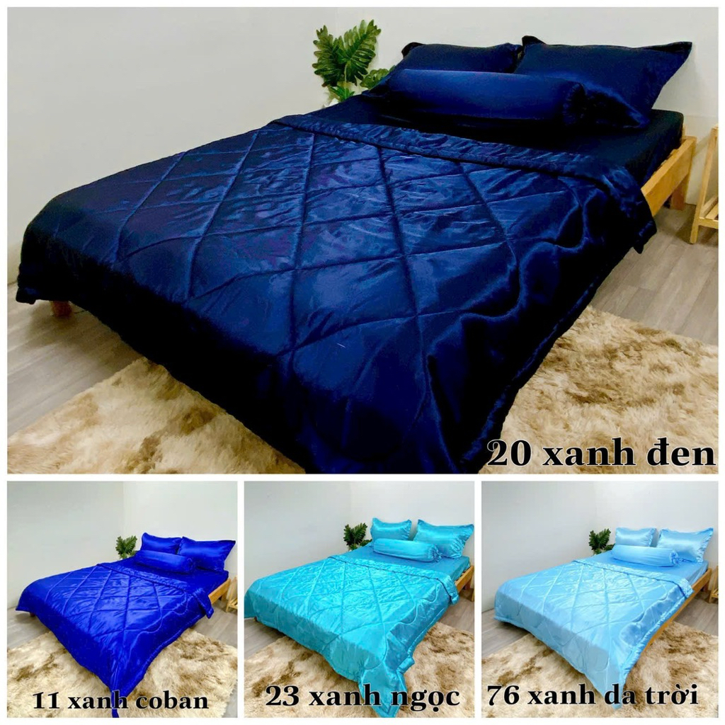 Bộ ga gối phi lụa size 1.8x2m( mền 1.7x2m) 5 món nệm dày 15-20cm