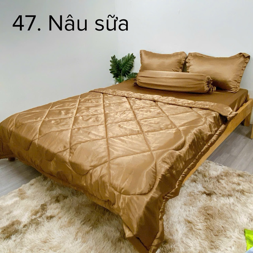 Bộ ga và vỏ gối phi lụa 1.8x2m, mền 2.2x2m, nệm dày 15cm( 5 món) phi khổ 1.5