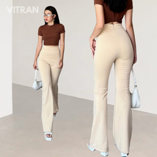 VITRAN BOUTIQUE Quần Ống Loe Dài Lưng Cạp Cao Thun Umi Co Dãn Hack Dáng Che Bụng Đơn Giản Trơn Minimal Basic 108cm (OL)
