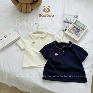 [BAOBAO-ODER] ÁO POLO CỔ SEN BO VIỀN KIỂU CÁCH THÊU GẤU XINH XẮN CHO BÉ GÁI - MZ9100