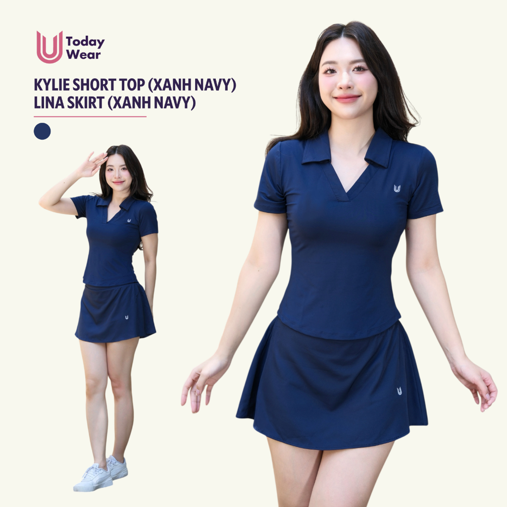 Set đồ bộ thể thao nữ áo Kylie Short mix chân váy Lina Skirt xanh navy Today U Wear trẻ trung tôn dá
