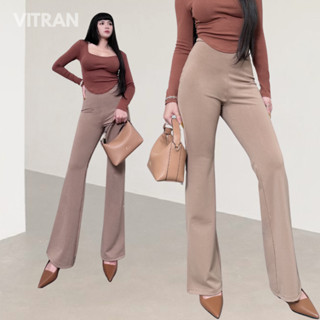VITRAN BOUTIQUE Quần Ống Loe Dài Lưng Cạp Cao Trơn Thun Umi Co Dãn Hack Dáng Che Bụng Basic Đơn Giản Minimal 108cm (OL)