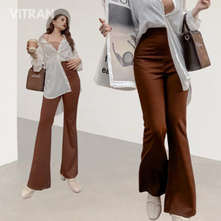 VITRAN BOUTIQUE Quần Ống Loe Dài Lưng Cạp Cao Thun Umi Co Dãn Hack Dáng Che Bụng Basic Trơn Đơn Giản Minimal 108cm (OL)