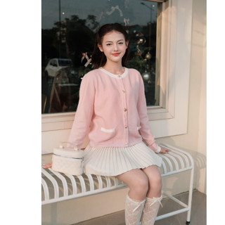 Áo khoác cardigan len lông thỏ dài tay cổ tròn phối cúc đồng basic tiểu thư len mềm hàng thiết kế DELIZ CD832