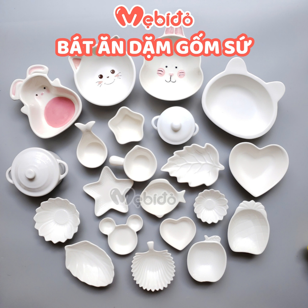 Bát ăn dặm cho bé gốm sứ kiểu Nhật màu trắng nhiều hình dễ thương N09TR - Shop Mẹ Bí Đỏ