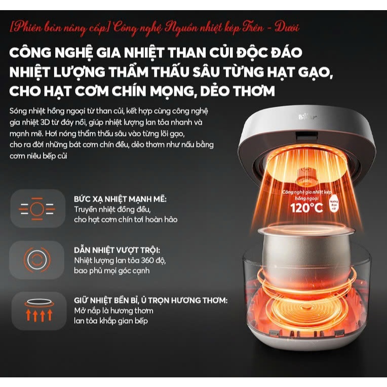 Nồi cơm điện Bear 4L RC-4H40Y- Công suất 800W -Cảm ứng thông minh - chuẩn chính hãng BH 18 THÁNG