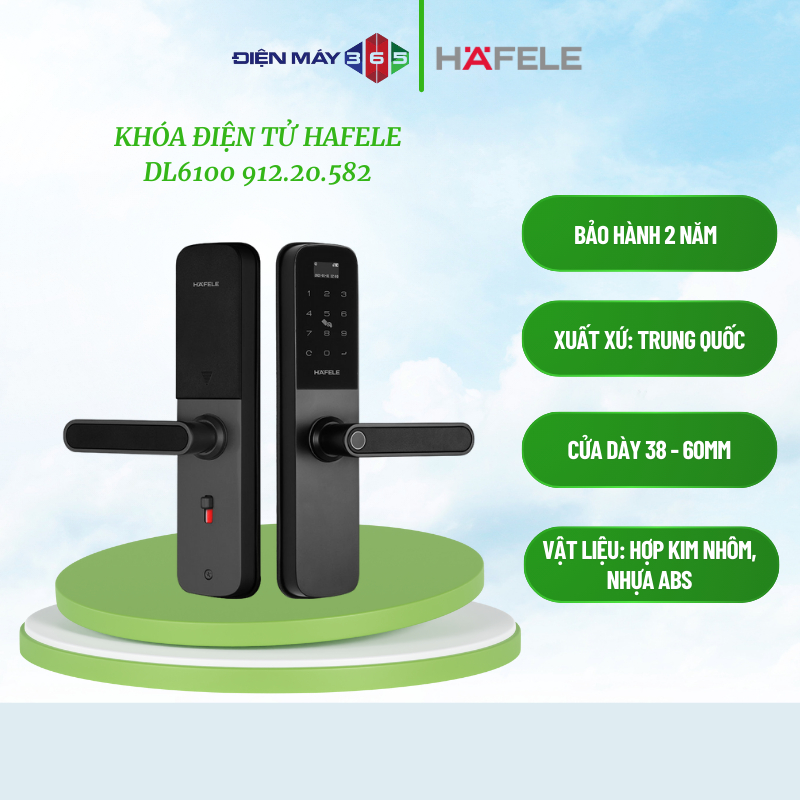Hafele Khóa Điện Tử DL6100 912.20.582 – Cửa Mở Xoay – Vân Tay, Mật Khẩu, Thẻ Từ – Hợp Kim Nhôm