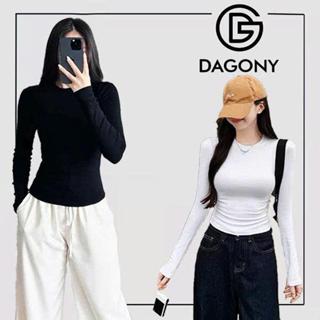  Áo thun dài tay nữ cổ tròn Vải Thun Gân Tăm Form Ôm   DAGONY   Women Top 
