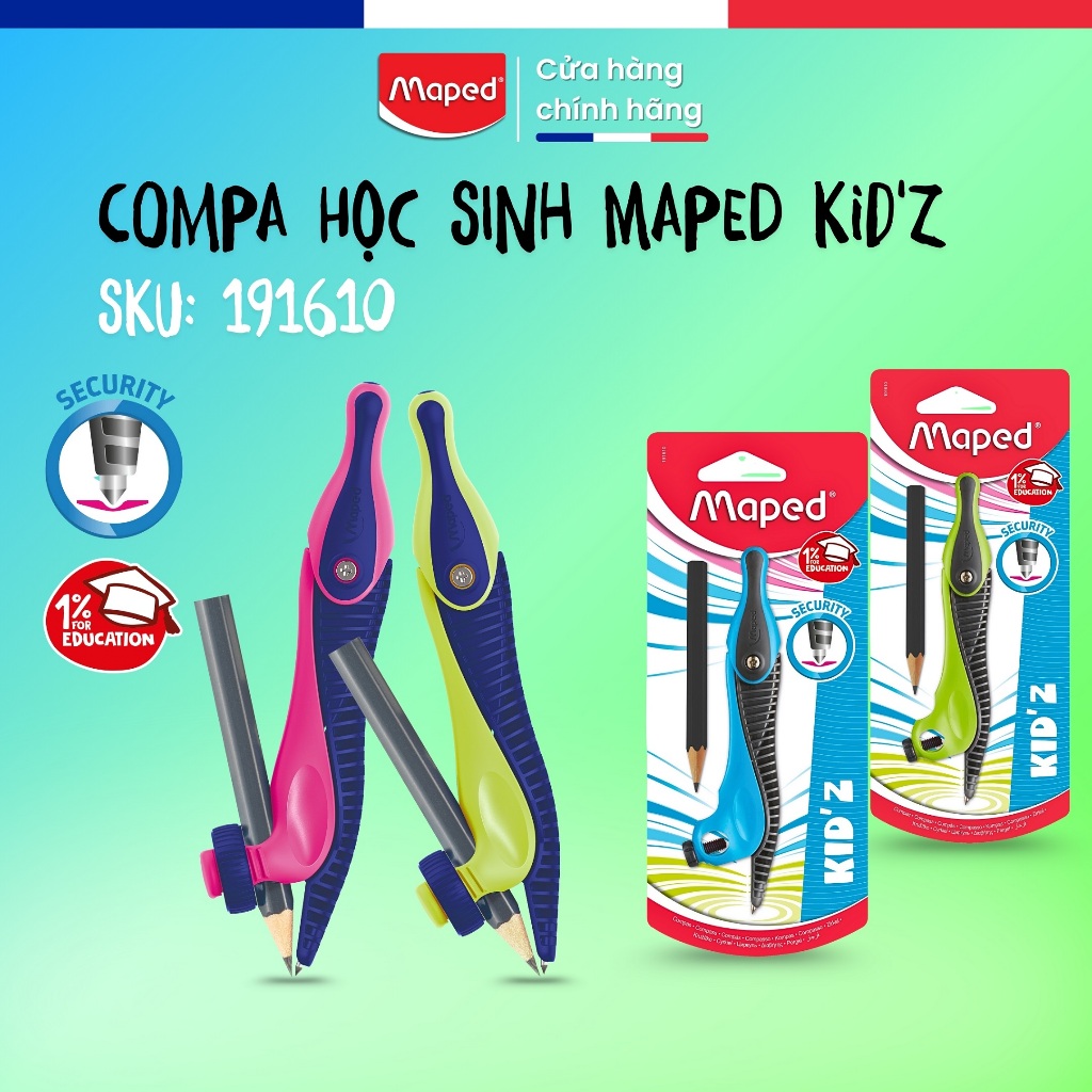 Compa Học Sinh KID'Z Maped - SKU:191610, Dễ Sử Dụng, An Toàn, Thương Hiệu Pháp [Chính Hãng]