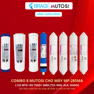  Combo 8 lõi lọc nước MUTOSI với màng RO 75 GPD T33 Min alk Nano dành cho máy lọc nước MP-285MA 