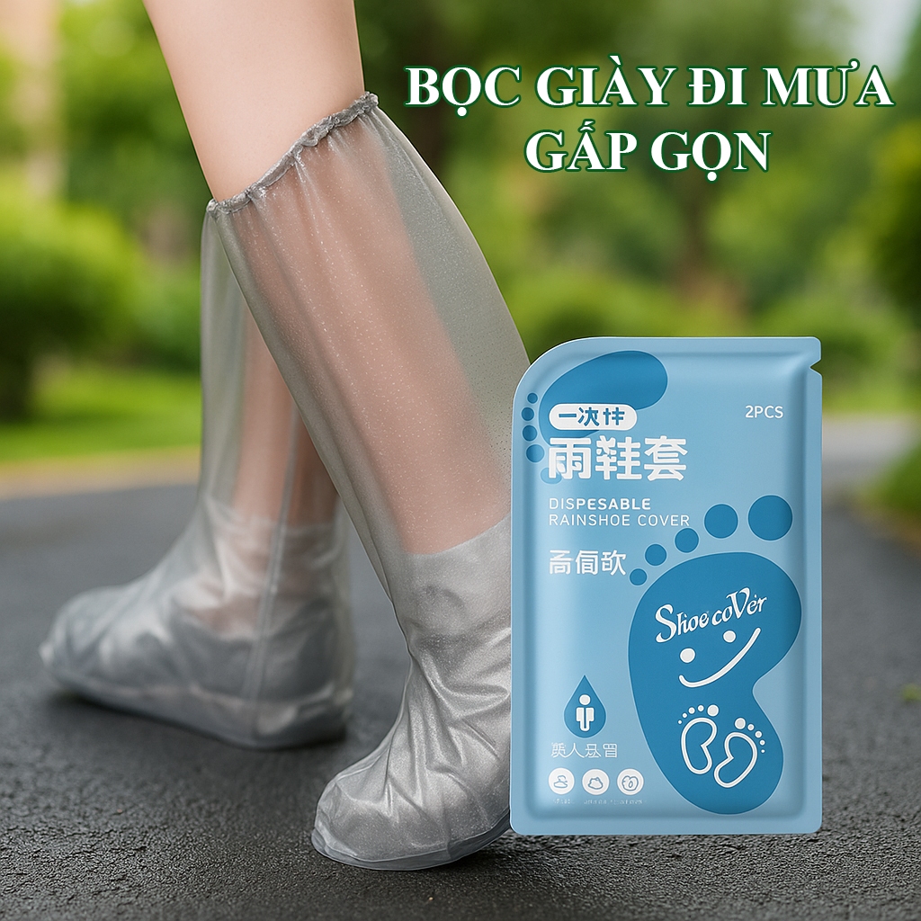 AURAQEN Combo 5 Túi bọc giày trời mưa gấp gọn, bọc giày chống nước,tái sử dụng nhiều lần