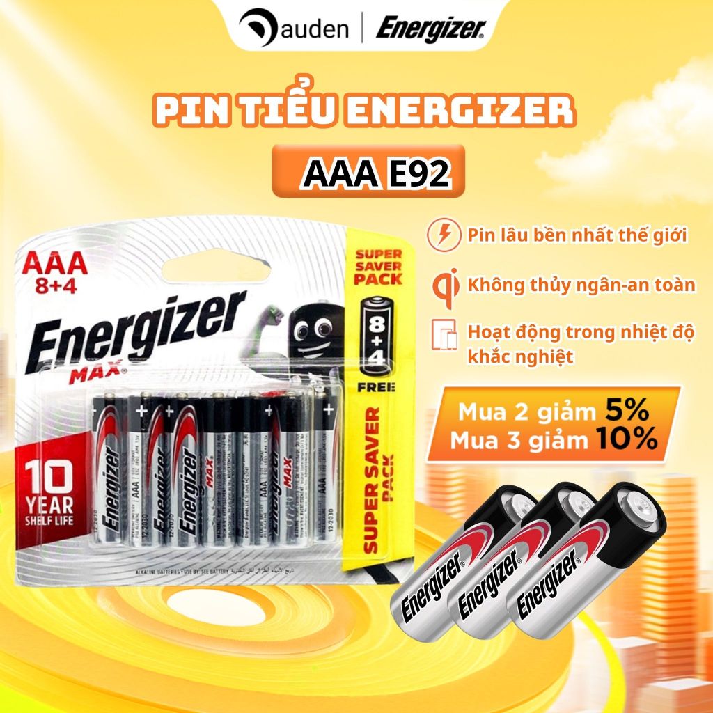 PIN TIÊU AAA ENERGIZER MAX E92 pin 3A siêu bền an toàn không thủy ngân chống rò rỉ - Hàng chính hãng